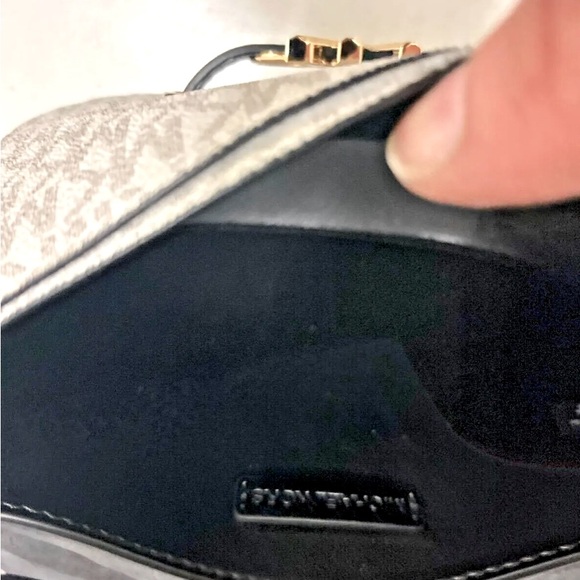 SOLD NWT Michael Kors Reed Small Logo and Leather Crossbody Bag Vanilla/Black - Picture 15 of 17